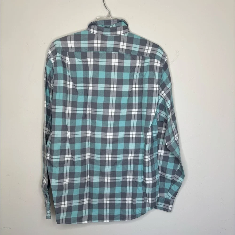 BN5 J. Crew Men’s Rustic Twill Flannel Plaid Button Down Shirt‎ Blue Gray Medium